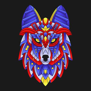 Soyut Renkli Süslü Doodle Zentangle Sanat Sanatı Kurt Çizim Çizim Vektörü. Logo, Duvar Kağıdı, Banner, Arkaplan, Kart, Kitap İllüstrasyonu, Tişört Tasarımı, Etiket, Kapak, vb.