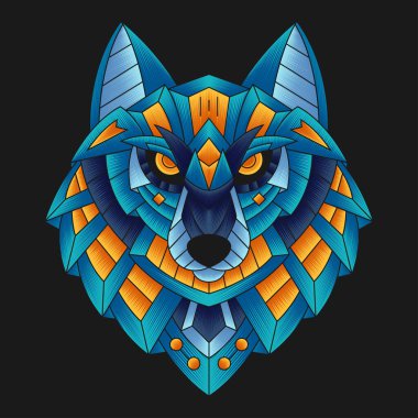 Soyut Renkli Süslü Doodle Zentangle Sanat Sanatı Kurt Çizim Çizim Vektörü. Logo, Duvar Kağıdı, Banner, Arkaplan, Kart, Kitap İllüstrasyonu, Tişört Tasarımı, Etiket, Kapak, vb.