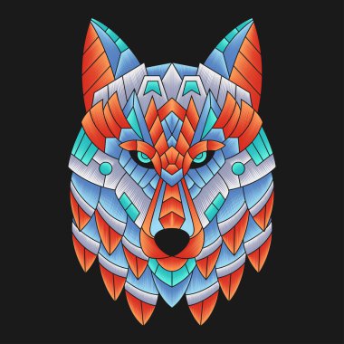 Soyut Renkli Süslü Doodle Zentangle Sanat Sanatı Kurt Çizim Çizim Vektörü. Logo, Duvar Kağıdı, Banner, Arkaplan, Kart, Kitap İllüstrasyonu, Tişört Tasarımı, Etiket, Kapak, vb.