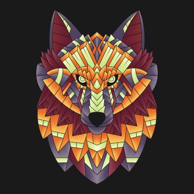 Soyut Renkli Süslü Doodle Zentangle Sanat Sanatı Kurt Çizim Çizim Vektörü. Logo, Duvar Kağıdı, Banner, Arkaplan, Kart, Kitap İllüstrasyonu, Tişört Tasarımı, Etiket, Kapak, vb.