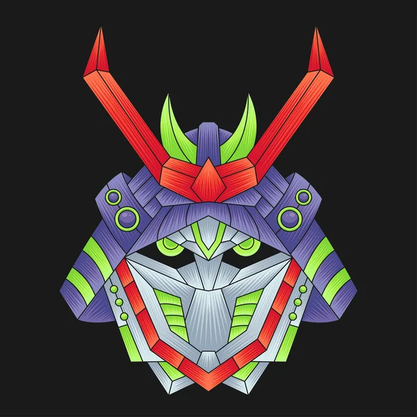 Abstrakt Färgglada Ornament Doodle Mecha Samurai Illustration Cartoon Concept Vector — Stock vektor