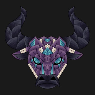 Soyut Renkli Süslü Boğa Çizgi Filmi Kavram Vektörü. Logo, Duvar Kağıdı, Banner, Arkaplan, Kart, Kitap İllüstrasyonu, Tişört Tasarımı, Etiket, Kapak, vb.