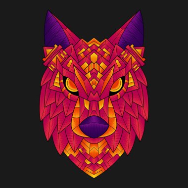 Soyut Renkli Süslü Doodle Zentangle Sanat Sanatı Kurt Çizim Çizim Vektörü. Logo, Duvar Kağıdı, Banner, Arkaplan, Kart, Kitap İllüstrasyonu, Tişört Tasarımı, Etiket, Kapak, vb.