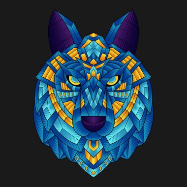 Soyut Renkli Süslü Doodle Zentangle Sanat Sanatı Kurt Çizim Çizim Vektörü. Logo, Duvar Kağıdı, Banner, Arkaplan, Kart, Kitap İllüstrasyonu, Tişört Tasarımı, Etiket, Kapak, vb.