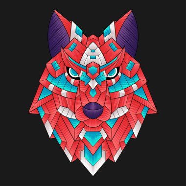 Soyut Renkli Süslü Doodle Zentangle Sanat Sanatı Kurt Çizim Çizim Vektörü. Logo, Duvar Kağıdı, Banner, Arkaplan, Kart, Kitap İllüstrasyonu, Tişört Tasarımı, Etiket, Kapak, vb.