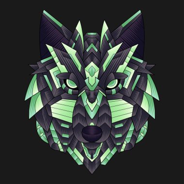 Soyut Renkli Süslü Doodle Zentangle Sanat Sanatı Kurt Çizim Çizim Vektörü. Logo, Duvar Kağıdı, Banner, Arkaplan, Kart, Kitap İllüstrasyonu, Tişört Tasarımı, Etiket, Kapak, vb.