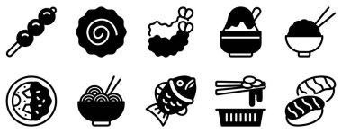 Japon yemek ikonu katı karışım mutfak vektör sembolü Restoran uygulaması ui web sushi menü ramen ve geleneksel yemek tasarımı