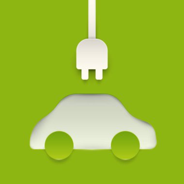 Kağıt kesikli çizgi film arabası gerçekçi moda zanaat tarzıyla bağlanıyor. Teknoloji modern origami tasarımı. Tebrik kartı, afiş, poster ve çıkartma için arka plan konsepti. Vektör illüstrasyonu.