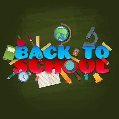 Öğretmenlik malzemeleriyle birlikte okula döndü. Kağıt kesiği çizgi film moda zanaat stili. Modern origami eğitimi ve öğrenme sembolü tasarımı. Poster ve afiş için arka plan. Vektör illüstrasyonu.