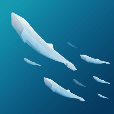 Kağıt karikatür balinası suda çokgen zanaat tarzıyla kesilir. Modern origami tasarımı. Poster, tebrik kartı, afiş ya da diğer markalar için doğayı kavramsallaştır. Vektör illüstrasyonu.