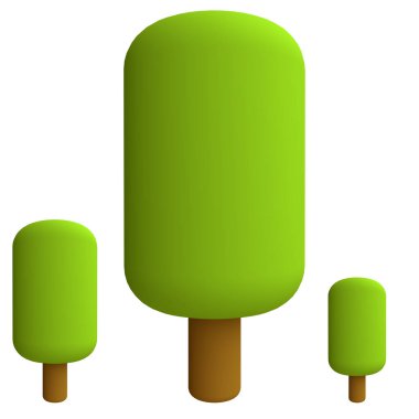 Şekil verilmiş komik çizgi film ağacı. Çocuklar kil, plastik ya da yumuşak oyuncak. 3d illüstrasyon