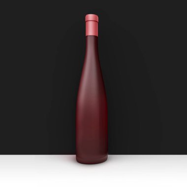 Boş odanın köşesinde gerçekçi bir şarap şişesi. Stüdyo çizimi. Ön manzara. 3 Boyutlu Hazırlama.