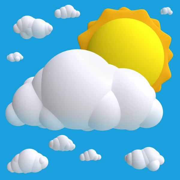 Estilizado Divertido Cielo Azul Dibujos Animados Con Sol Nubes Niños — Foto de Stock