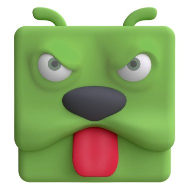 Çizgi filmlerdeki gibi komik bir köpek kafası. Çocuklar kil, plastik ya da yumuşak oyuncak. 3d illüstrasyon.