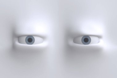 İki komik çizgi film gözü. Duygusal karakterlerin yüzü. 3d hazırlayıcı.