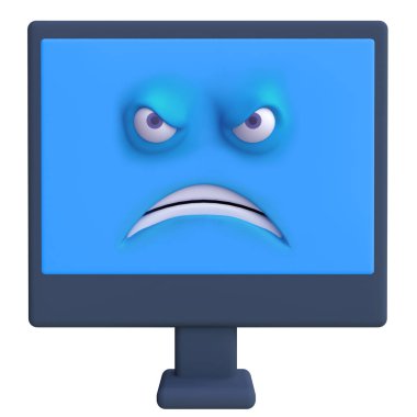 Yüzü olan komik karikatür ekranı. Çocuklar kil, plastik ya da yumuşak oyuncak. 3d illüstrasyon.