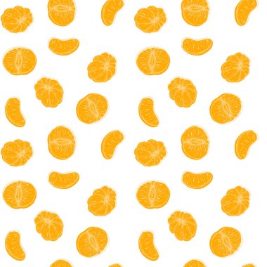 El çizimi, mandalina ile kusursuz bir şekil. Tropik yaz meyvesi oymalı vintage çizimi. Marka paketi, tekstil için tasarım arkaplanı.