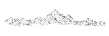 El çizimi dağların kabartma tarzı eskizi. Vektör illüstrasyonu.