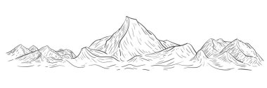 El çizimi dağların kabartma tarzı eskizi. Vektör illüstrasyonu.
