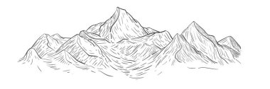 El çizimi dağların kabartma tarzı eskizi. Vektör illüstrasyonu.