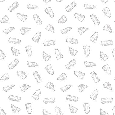 Çizgi film taslak tarzında farklı taşları olan kusursuz desenler. El çizimi vektör çizimi beyaz arkaplanda izole edildi.