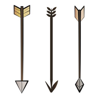 Eski usul okların seti. Eski moda dövmeler için tasarım malzemeleri, arka plan hipster kapağı, poster. Çizgi film vektör illüstrasyonu.