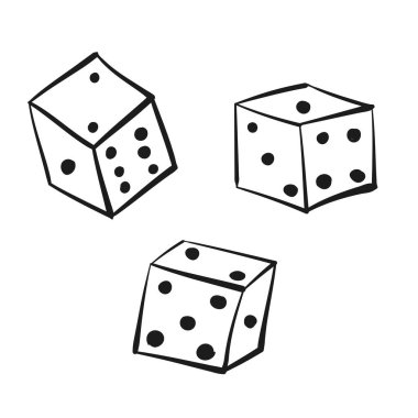 Eski usul bir zar seti. Eski moda dövmeler için tasarım malzemeleri, arka plan hipster kapağı, poster. Çizgi film vektör illüstrasyonu.