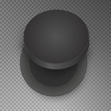 Şeffaf arkaplanda izole edilmiş boş yuvarlak karton kutu rengi. Tasarım ürünleri, paket, markalaşma, reklam için model şablonu. Üst Manzara. Vektör illüstrasyonu.