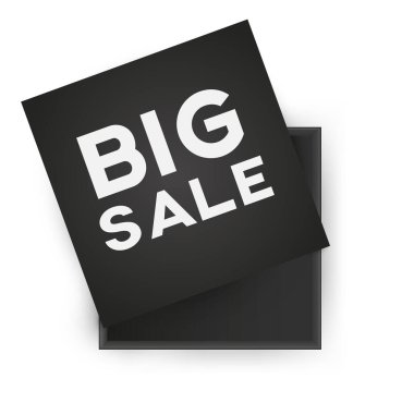 Basit arkaplanda büyük satıştan oluşan boş karton kutuları aç. Ürünler, paketler, markalar, reklamlar için model şablonu. Üst Manzara. Vektör illüstrasyonu.