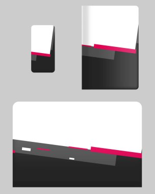 Teknoloji aygıtı için model kılıfları. Cep telefonu, tablet ve dizüstü bilgisayar için şablon ya da etiket. Markalaşma, reklam, iş ve şirket kimliği için vektör illüstrasyonu.