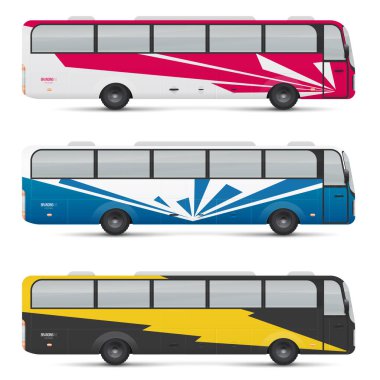 Yolcu otobüsünün maketi. Taşıma için şablonlar tasarla. Reklam ve kurumsal kimlik damgası. İş ve ilham için grafiksel öğeler.