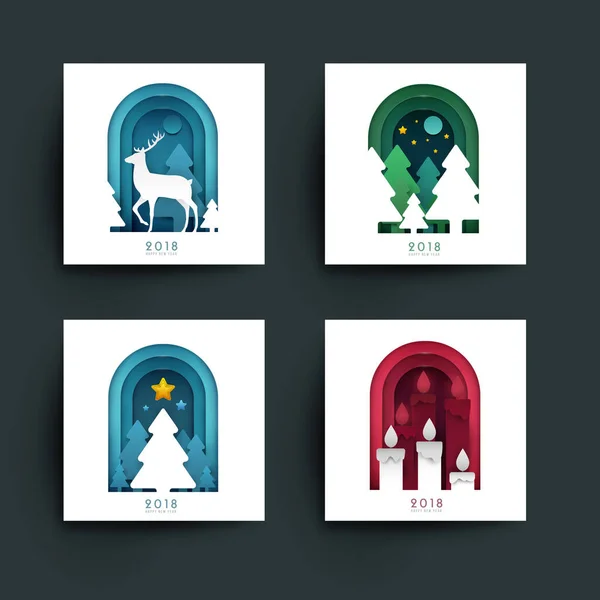 Set Natale Nuovo Sfondo Design Anno Stile Cartone Animato Artigianale — Vettoriale Stock