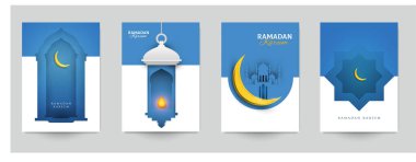 Ramazan kareem İslami güzel tasarım şablonu. Kağıt kesim stilinde en düşük bileşim. Marka tebrik kartı, afiş, kapak, broşür ya da poster için tatil geçmişini ayarlayın. Vektör illüstrasyonu.