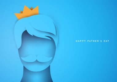 Babalar Günü konsepti minimalist modern kağıt kesim tarzında. Kart, afiş, poster ve kapak için yatay arkaplan şablonu. Parlak tasarım elemanı. Yaratıcı vektör illüstrasyonu.