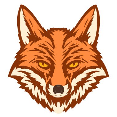 Elle çizilmiş tilki kafası beyaz arka planda izole edilmiş çizim rengi tarzı. Etiket veya poster için modern grafik tasarım ögesi. Vektör sanatı illüstrasyonu.