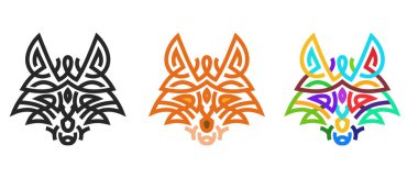 Beyaz arka planda izole edilmiş geometrik şekildeki çizgilerden kurt ya da tilki siluetleri toplanır. Etiket veya poster için modern grafik tasarım ögesi. Vektör sanatı illüstrasyonu.