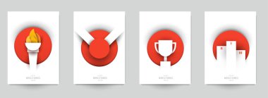 Aksiyon sporları için şablonları modern kağıt kesim tarzında ayarla. Minimalist tasarım elementleri. Marka arkaplan afişi, poster, kart, kapak için yaratıcı bir kavram. Vektör illüstrasyonu.