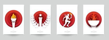 Aksiyon sporları için şablonları modern kağıt kesim tarzında ayarla. Minimalist tasarım elementleri. Marka arkaplan afişi, poster, kart, kapak için yaratıcı bir kavram. Vektör illüstrasyonu.