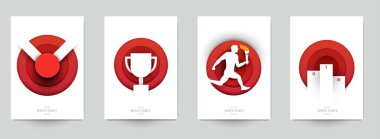 Aksiyon sporları için şablonları modern kağıt kesim tarzında ayarla. Minimalist tasarım elementleri. Marka arkaplan afişi, poster, kart, kapak için yaratıcı bir kavram. Vektör illüstrasyonu.