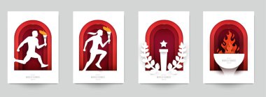 Aksiyon sporları için şablonları modern kağıt kesim tarzında ayarla. Minimalist tasarım elementleri. Marka arkaplan afişi, poster, kart, kapak için yaratıcı bir kavram. Vektör illüstrasyonu.