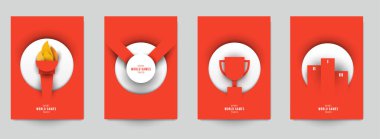 Aksiyon sporları için şablonları modern kağıt kesim tarzında ayarla. Minimalist tasarım elementleri. Marka arkaplan afişi, poster, kart, kapak için yaratıcı bir kavram. Vektör illüstrasyonu.