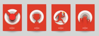 Aksiyon sporları için şablonları modern kağıt kesim tarzında ayarla. Minimalist tasarım elementleri. Marka arkaplan afişi, poster, kart, kapak için yaratıcı bir kavram. Vektör illüstrasyonu.