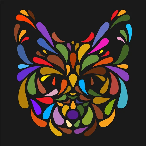 Silueta Cabeza Gato Partículas Hojas Estilo Decorativo Ornamental Colorido Aislado — Vector de stock