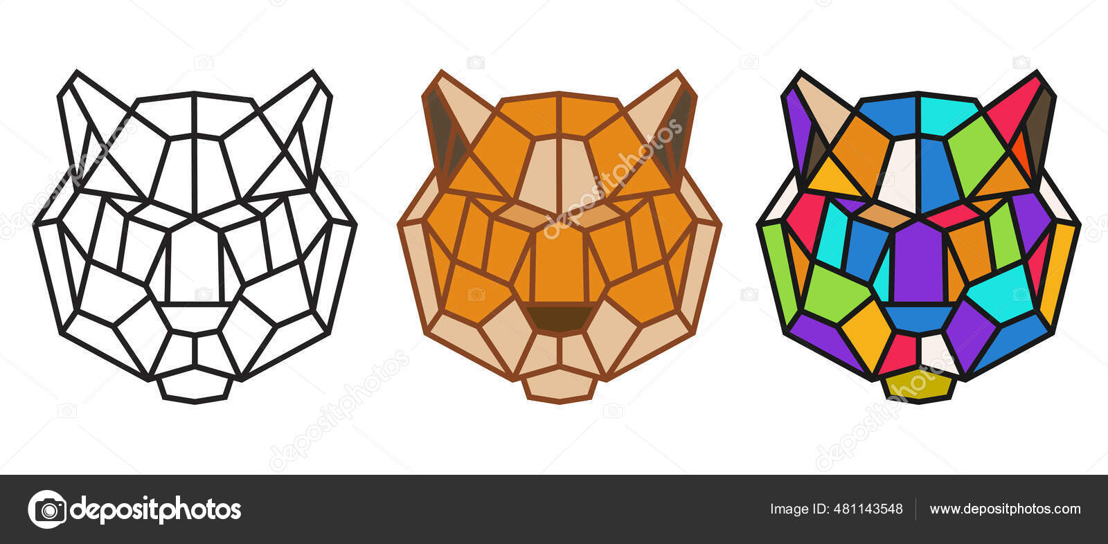 Colección Siluetas Cabeza Tigre Líneas Estilo Geométrico Poligonal Aisladas  Sobre Vector de stock #481143548 de ©cgterminal, image size:1600x786