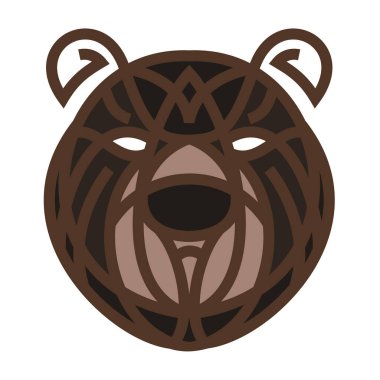 Silhouette of bear head from lines in color geometric style isolated on white background. Modern graphic design element for label or poster. Vector art illustration.