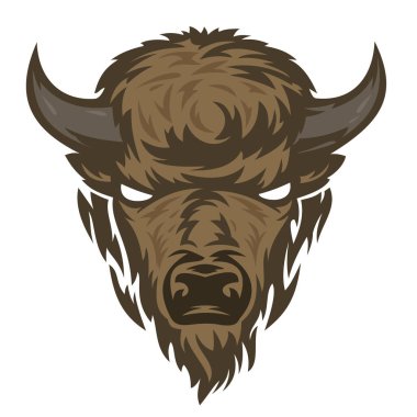 Buffalo head in hand drawn sketch color style isolated on white background. Modern graphic design element for label or print. Vector art illustration.
