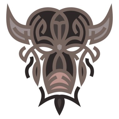 Silhouette of buffalo head from lines in color geometric style isolated on white background. Modern graphic design element for label or poster. Vector art illustration.