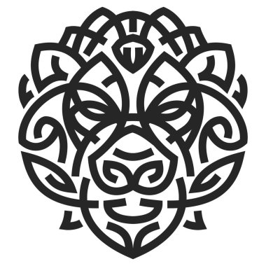 Silhouette of lion head from lines in monochrome geometric style isolated on white background. Modern graphic design element for label or poster. Vector art illustration.