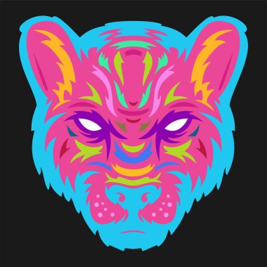 Panther head in hand drawn sketch color style isolated on black background. Modern pop art graphic design element for label or poster. Vector illustration.