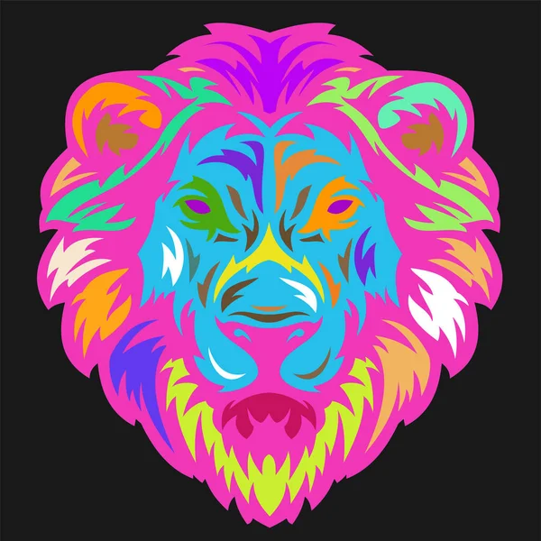 Lion Head Hand Drawn Sketch Color Style Isolated Black Background — ストックベクタ